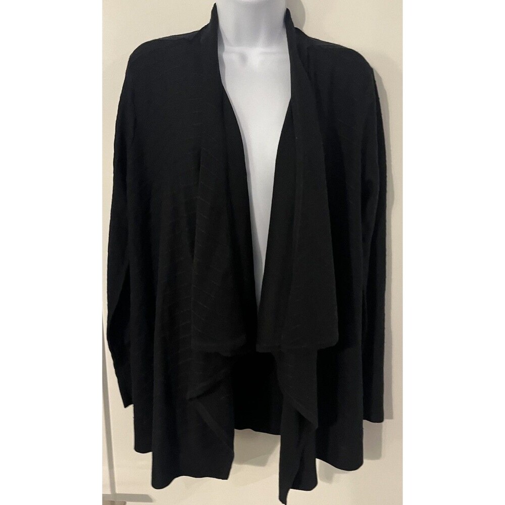 NWT Dana Buchman Black Drape Front Cardigan Sweater Open Waterfall Collar Size L